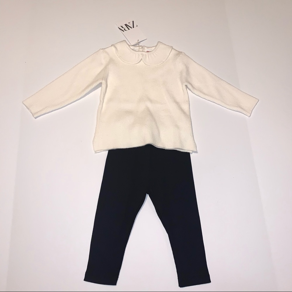 Zara Baby - Soft Knitted Sweater W/ Black Leggings